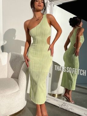 That’s So Fetch Trami One Shoulder Midi Dress Green Cut Out Bodycon